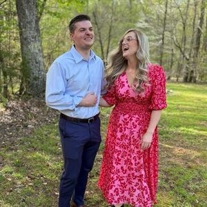 Taylor Red and Pink Floral Long Sleeve Dress